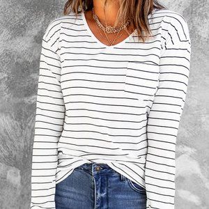 Striped V-Neck Long Sleeve Top